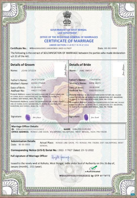 Download India marriage certificate template in PSD format, fully editable Photoshop template